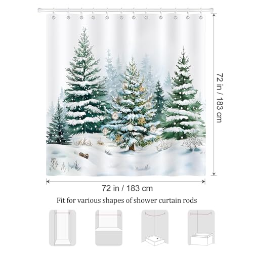 Winter Christmas Shower Curtain 72x72 Inches Pine Tree Snow Scene Festive Decor - Variation of THIS listing