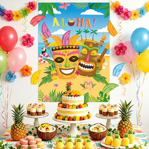 Hawaiian Tiki Party Game - Pin the Feather on the Tiki