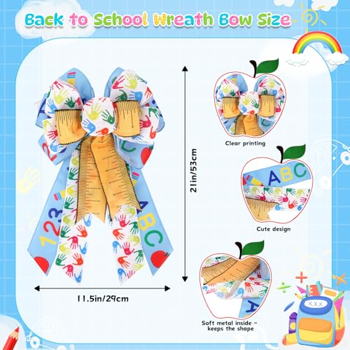 Back to School Wreath Bow - Blue and White Burlap Decorative School Party Decor