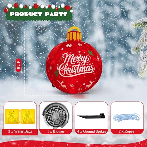 4ft Outdoor Christmas Inflatable Decorations with Rotating LED Lights - New-Red