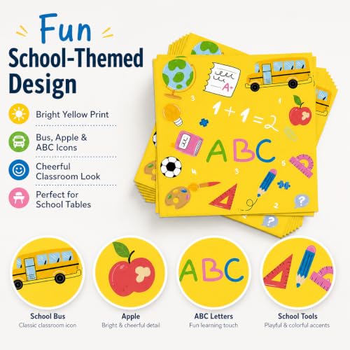 50pcs Back to School Paper Napkins 6.5in Disposable Lunch Party Supplies