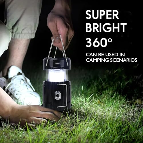 2025 Upgrade Solar Portable Lantern Rechargeable Fan - Collapsible Lightweight LED Camping Lantern for Power Outages Flashlight Survival Kits for Outdoor Tent Emergency Essentials Cool Gifts for Men