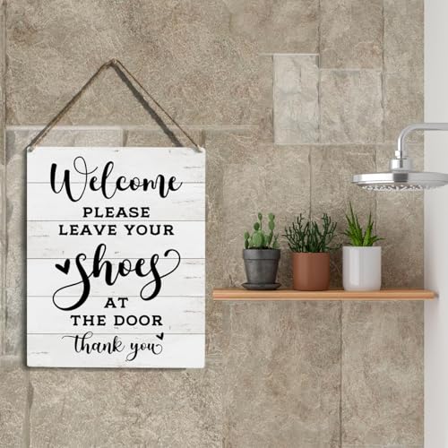 Please Remove Your Shoes Wooden Hanging Sign - 10 x 8 Inch Porch Decor
