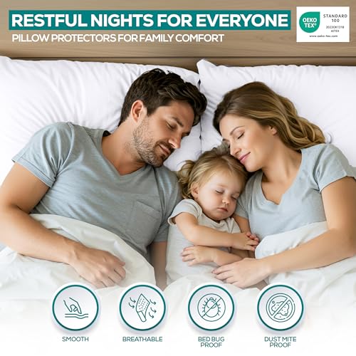 King Size Pillow Protectors Set of 4 | Waterproof & Bed Bug Proof
