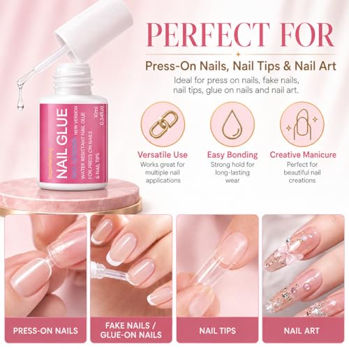 AKA Unicorn 10ml Super Strong Nail Glue - Quick Dry Brush-On for Press Ons
