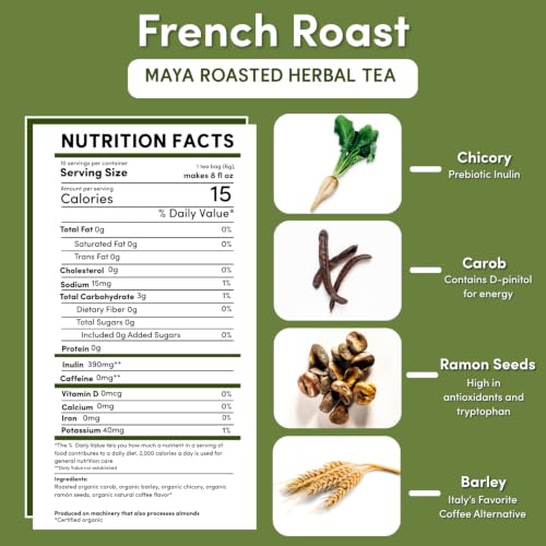 Teeccino French Roast Herbal Tea - Caffeine Free, 10 Tea Bags