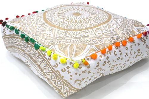 Mandala Floor Pillow Cover 16" – Cotton Meditation Cushion
