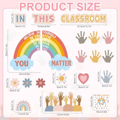 Rainbow Classroom Bulletin Board Decorations - 30Pcs Inspirational Cutouts