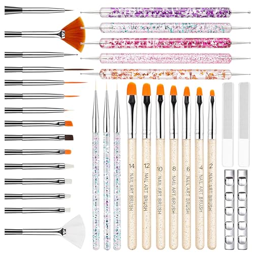 MYR 34-Piece Nail Art Brush Set and Design Kit with Dotting Tools