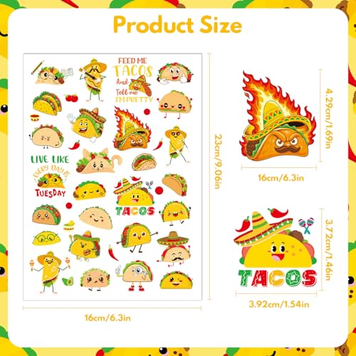 INCOK Taco Fiesta Temporary Tattoo Stickers, 320 Styles, 8 Sheets