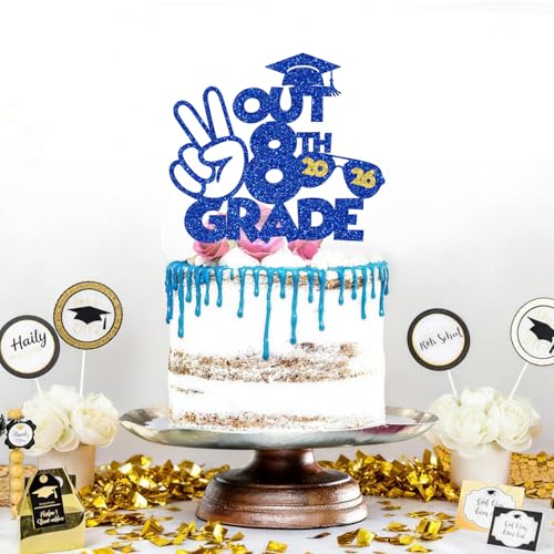 8th Grade Graduation Cake Topper - Glitter Hello High School