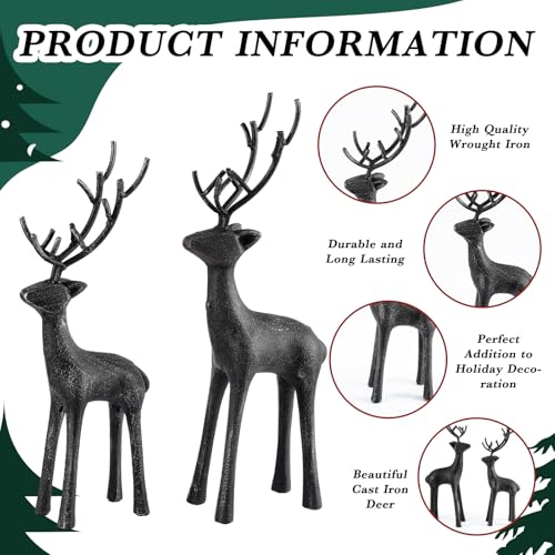 Cast Iron Christmas Deer Figurines Set - Holiday Decor for Home & Office