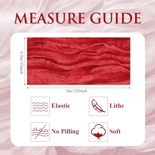 3 Pack Red Cheesecloth Table Runners 10FT Boho Sheer Rustic Decor