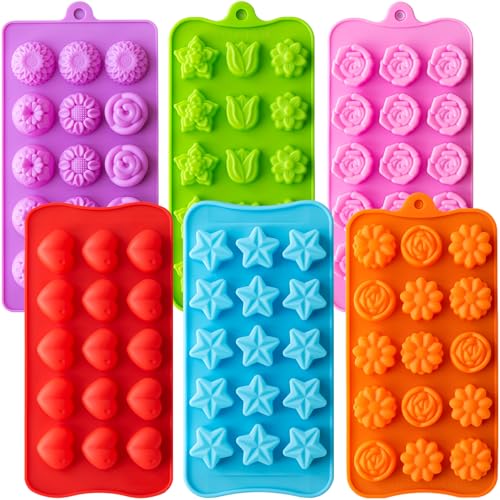 Silicone Flower Chocolate Candy Molds 6-Pack for Baking and Crafting