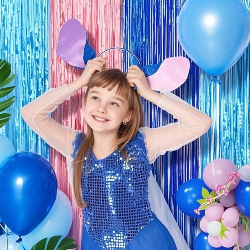 Cartoon Birthday Party Fringe Curtains - Blue & Pink Tinsel Backdrop, 2 Pack