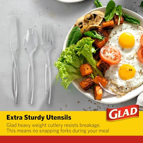 Glad Heavy Duty Disposable Cutlery Set, Clear Plastic Forks, Knives & Spoons - 240 Count