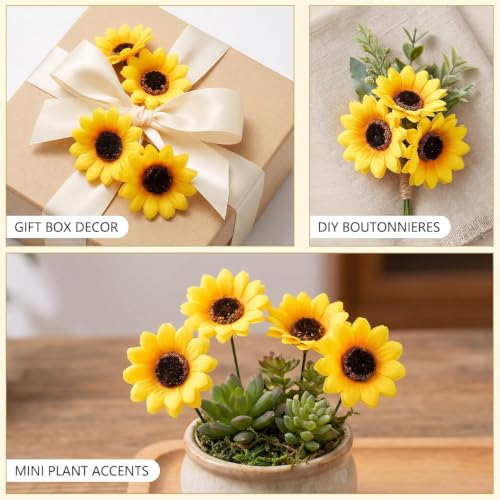 100Pcs 1.5-Inch Artificial Mini Sunflower Heads for DIY Crafts & Decor