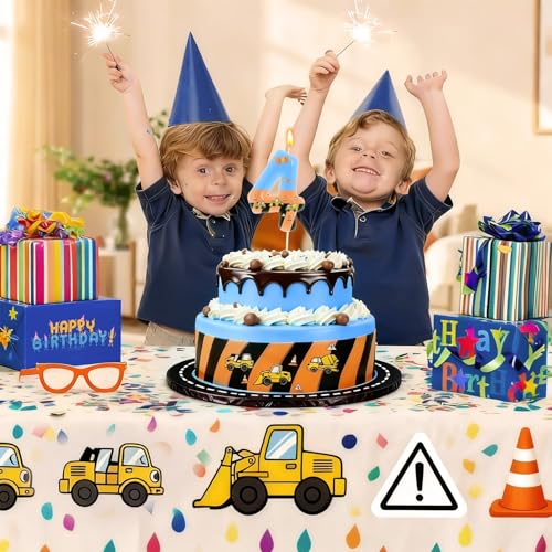 Number 4 Birthday Candle for Kids - Orange Blue Cartoon Cake Topper