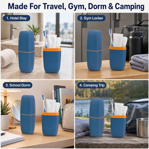 Portable Toothbrush Travel Case with Rinse Cup - 2-in-1 Oral Care Holder