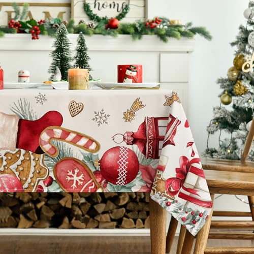 Christmas Tablecloth 60 x 84 Inch Rectangular Gifts and Trees Red - Holiday Decor