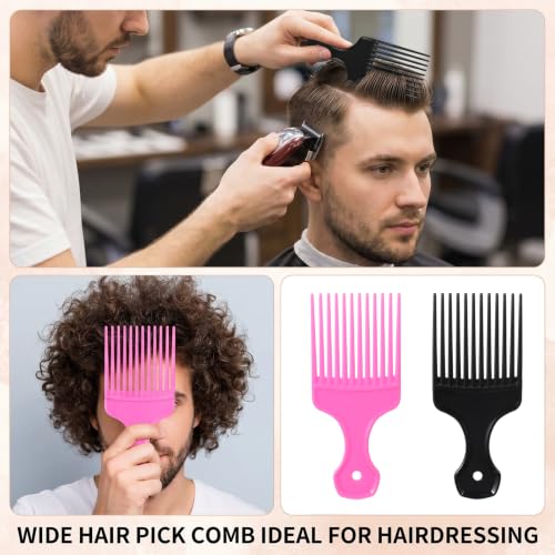 Exclaith 2Pcs Plastic Hair Picks for Curly Hair, Wide Tooth Afro Combs