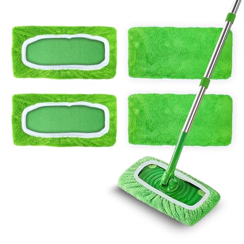 Green 4-Pack Reusable Microfiber Mop Pads for Swiffer Sweeper
