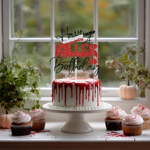 Black Glitter Halloween Cake Topper - Have A Killer Birthday