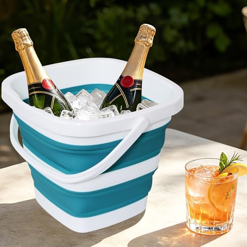Tiawudi Teal Blue Collapsible Bucket - 1.32 Gallon Portable Mop Tub