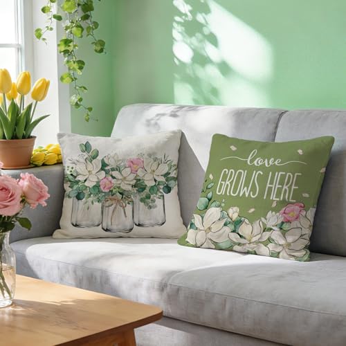 Spring Magnolia Flower Throw Pillow Covers 18x18 - Set of 4