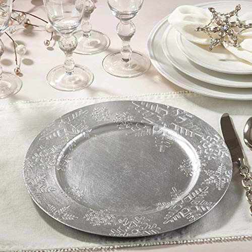 Snowflake Design Christmas Charger Plates Set of 4 - Silver, 13 Inch