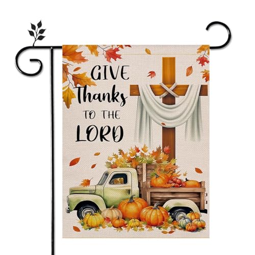 Thanksgiving Garden Flag - Double-Sided Maple Leaf & Pumpkin, 14x18 inch