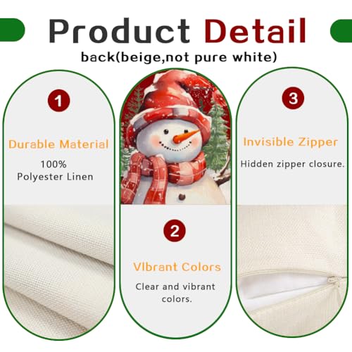 RABUSOFA Christmas Snowman Pillow Cover 18x18 - Holiday Decor