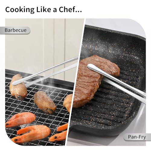 Dehov 12-Inch Stainless Steel Kitchen Tweezers Set - Non-Slip Tongs for Cooking and Plating