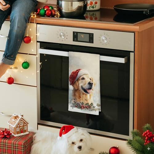 Christmas Winter Dog Themed Kitchen Towels - Cute Holiday Dish Towels for Dog Lovers, 16x24 Inches