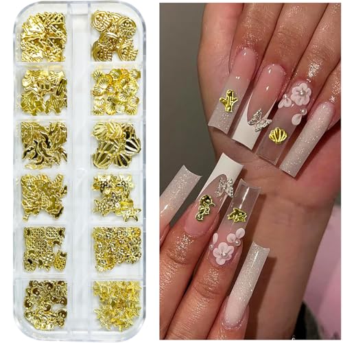LYLYNB 3D Gold Nail Art Charms - Summer Beach Gems & Jewels