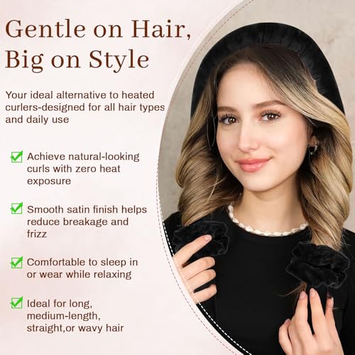 AWAYTR Velvet Heatless Hair Curler Set - Overnight Waves with Satin Bonnet & Scrunchies