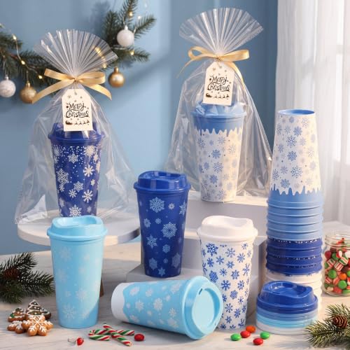 72-Piece Christmas Snowflakes Plastic Tumbler Gift Set - 16oz Bulk Holiday Drinkware