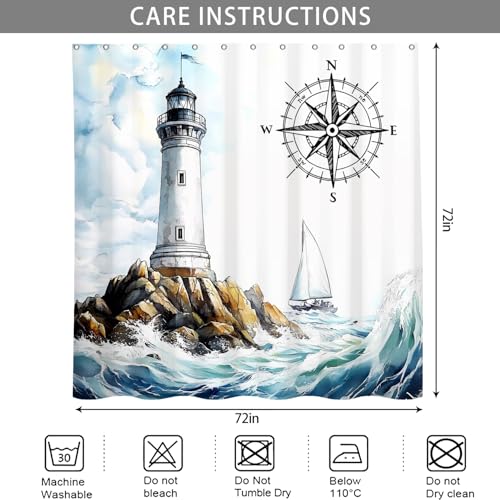 Coastal Lighthouse Shower Curtain 72x72 | Waterproof Fabric