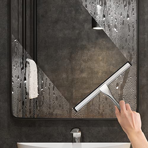 Docrok Stainless Steel Shower Squeegee with Hooks - 10 Inch