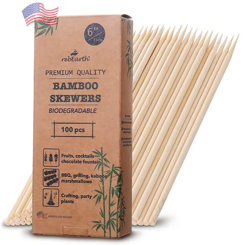 100 Pack 6-Inch Bamboo Skewers for Grilling & BBQ