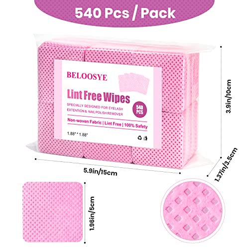 BELOOSYE 540 PCS Lint Free Nail Wipes and Eyelash Extension Glue Wipes