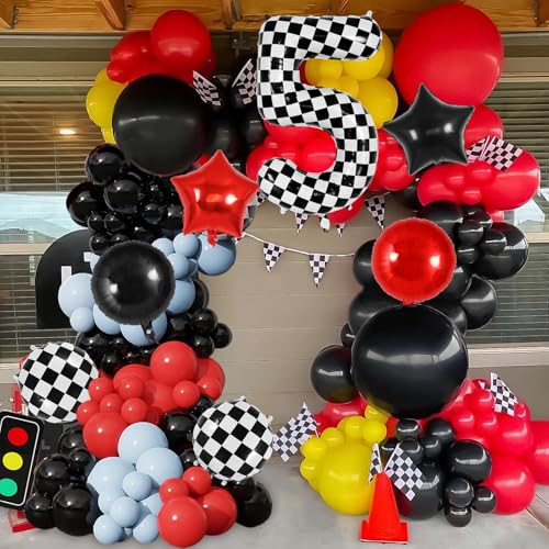 Checkered Number 5 Balloon - 40 Inch Foil Race Car Decoration
