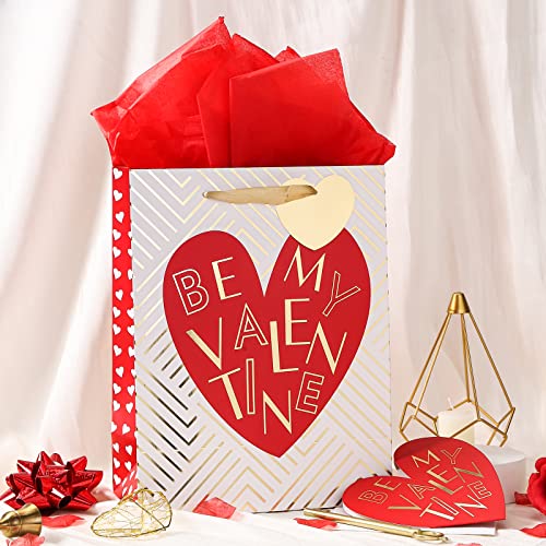 13" Valentine's Day Gift Bag with Card & Tissue Paper - Be My Valentine