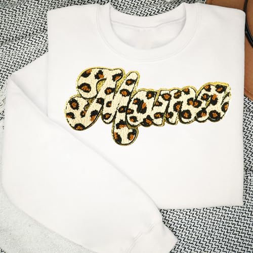 Mama Iron-On Patch - White Chenille with Gold Sequins