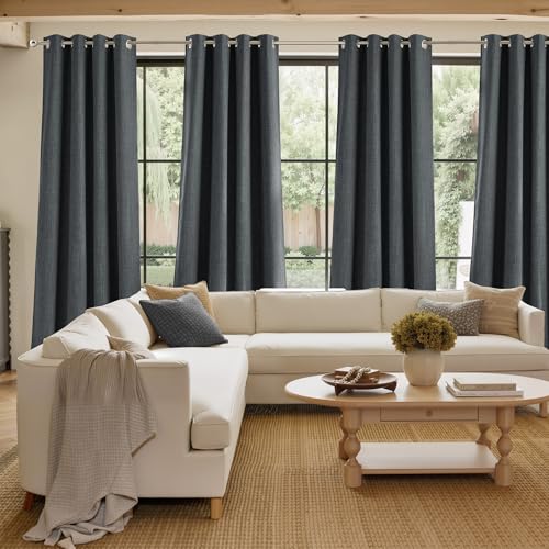 NICETOWN Faux Linen Room Darkening Curtains 42"W x 63"L, Charcoal Gray - 2 Panels