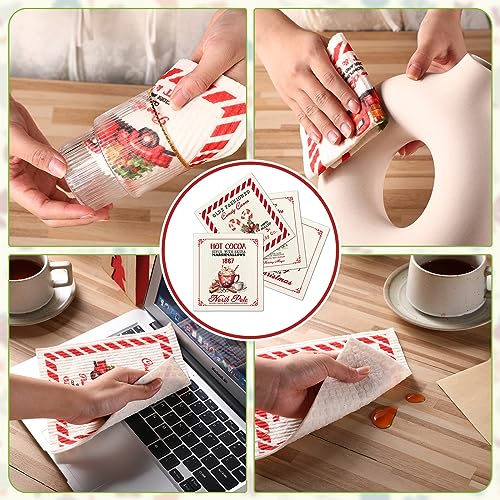 Christmas Swedish Dish Cloth Set - Reusable Kitchen Towels with Candy Cane Pattern - 8 Pcs