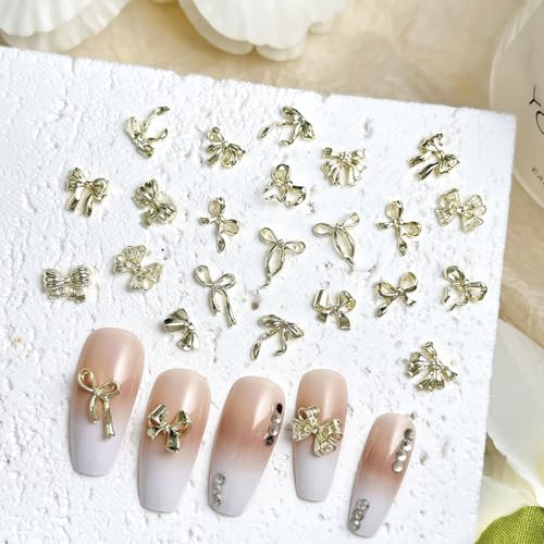 30Pcs Gold Bow Nail Charms Shining Alloy Bows for Acrylic Nails & DIY Crafts