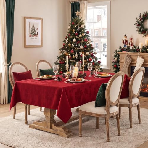Christmas Jacquard Rectangle Tablecloth 60x84 Inch - Flower Red Variation