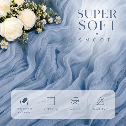 Dusty Blue Cheesecloth Table Runner 2 Pack 17x108 Inch - Boho Wedding Decor