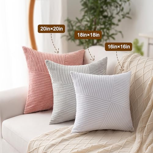 Boho Corduroy Throw Pillow Covers 18x18 Inch Set of 2 - Cream White